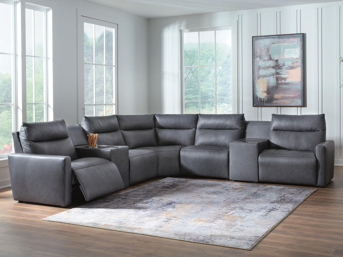 ModZ - 7-Piece Power Reclining Sectional With 2 Armless Chairs And 2 Audio Consoles - Blue