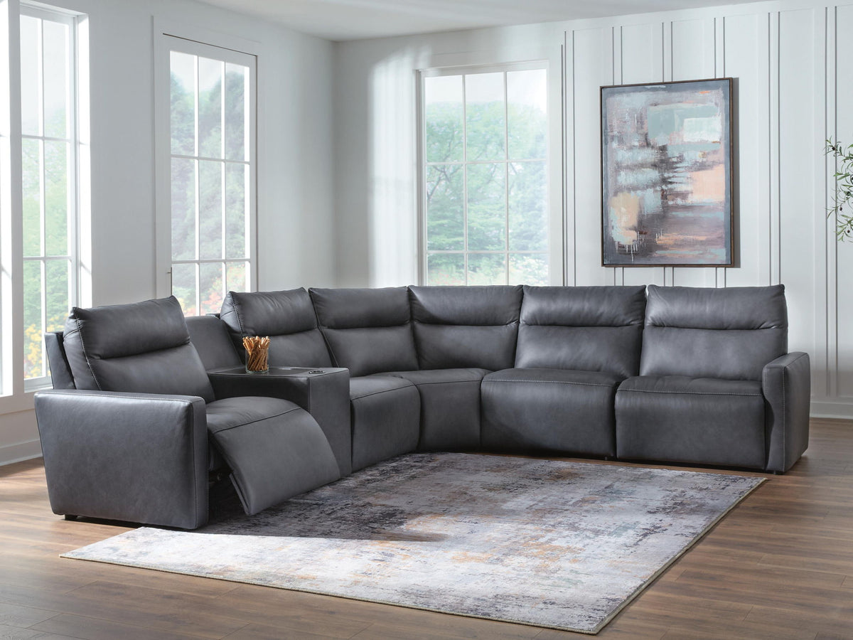 ModZ - 6-Piece Power Reclining Sectional With 2 Armless Chairs And Audio Console - Blue