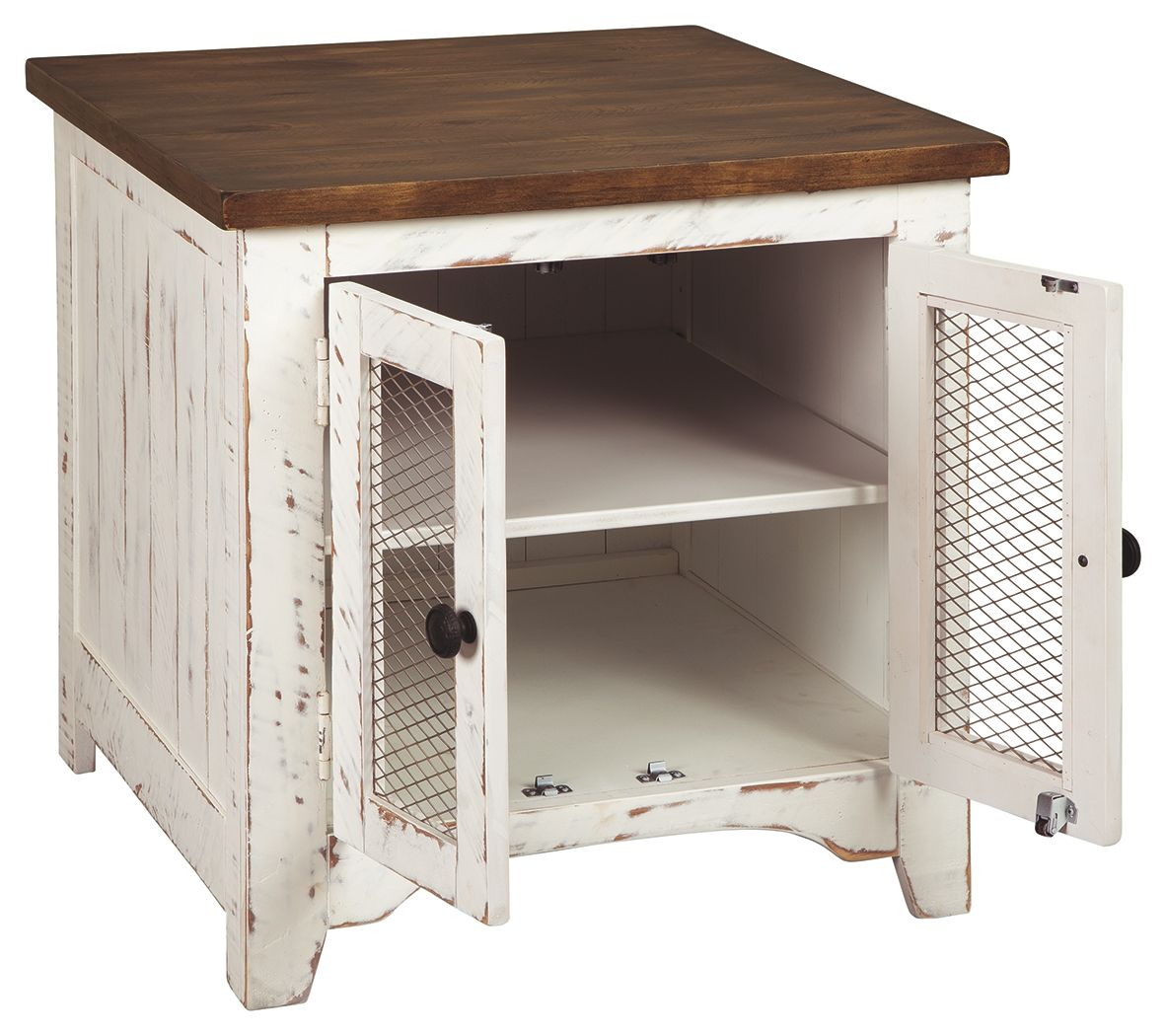 Wystfield - Rectangular End Table - 2 Doors - White / Brown