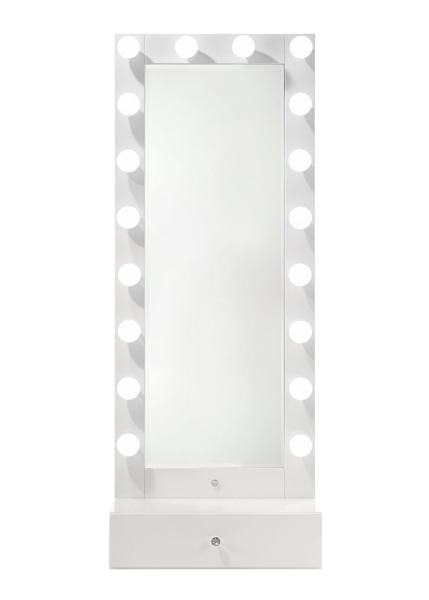 Luxo - Tall Lighted Drawer Vanity Mirror - White