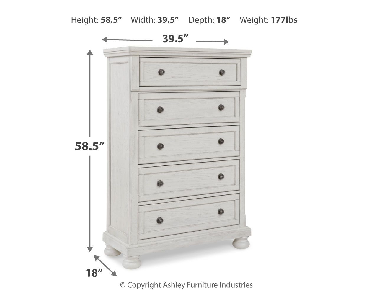 Robbinsdale - Five Drawer Chest - Antique White