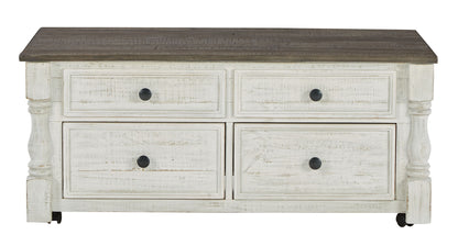 Havalance - Lift Top Cocktail Table with Storage Drawers - White / Gray