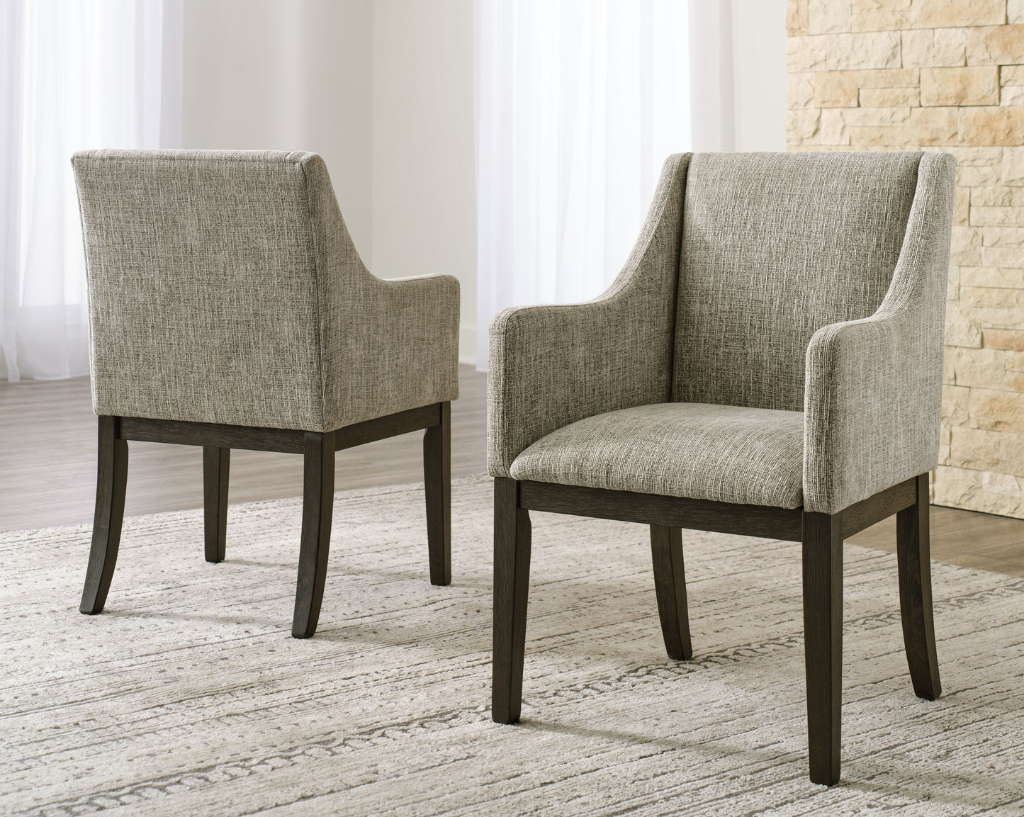 Burkhaus - Dining UPH Arm Chair (Set of 2) - Beige / Dark Brown