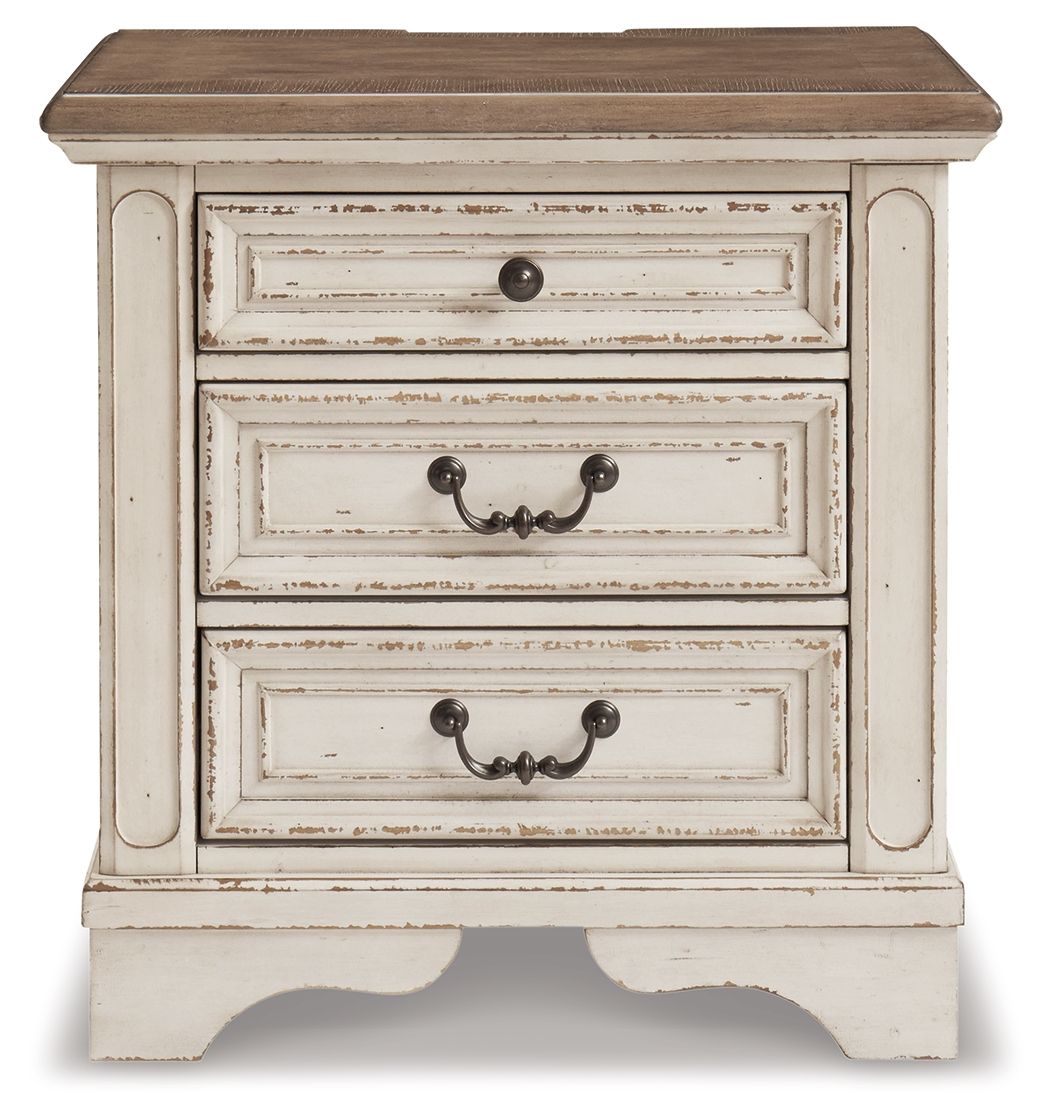 Realyn - Three Drawer Night Stand - White / Brown / Beige