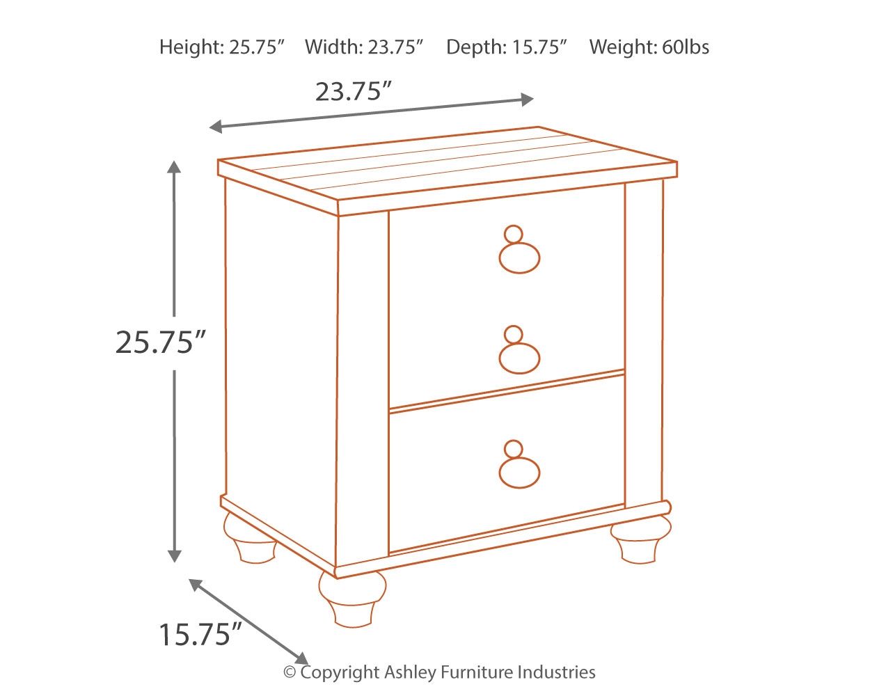 Willowton - Two Drawer Night Stand - Brown / Beige / White