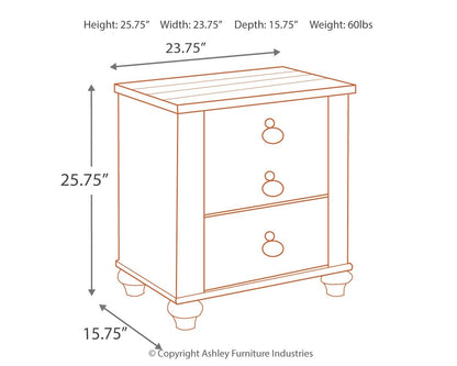 Willowton - Two Drawer Night Stand - Brown / Beige / White
