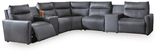 ModZ - 7-Piece Power Reclining Sectional With 2 Armless Chairs And 2 Audio Consoles - Blue