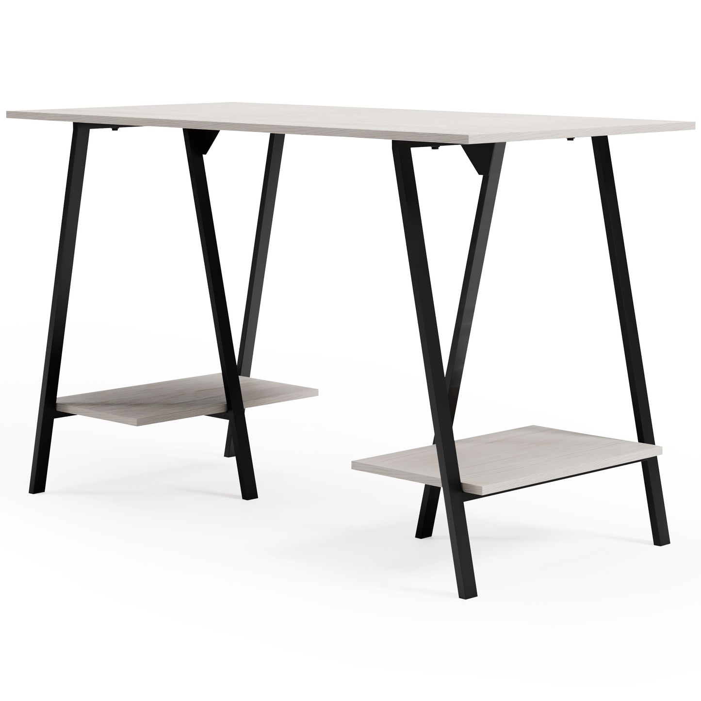 Bayflynn - Home Office Desk - 2 Fixed Shelves - White / Black