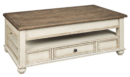 Realyn - Lift Top Cocktail Table - White / Brown